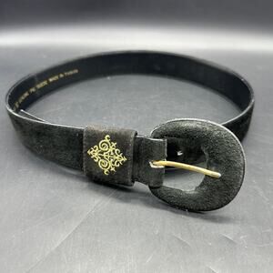 Sostanza Black Suede Western Belt Gold Embroidered Keeper Medium Made in‎ Taiwan